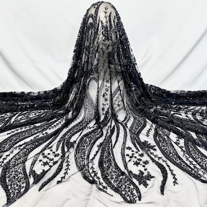 Black Beaded Fabric,Pearl Lace Fabric,Heavy Bead Lace Fabric,Diy Dress Tulle Fabric,Wedding Evening Dress Tulle,Sequined Lace