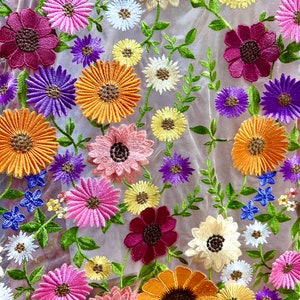 Colorful embroidered tulle lace fabric with 3d flowers,bridal lace,dress lace,Lace Fabric,1 yard lace tulle