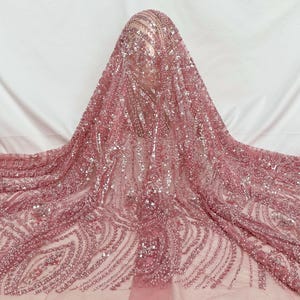 Pink Flower Embroidery Lace Fabric,Bead Lace Fabric,Sequin Floral Tulle Fabric,,Dress Fabric, Diy Mesh Fabric