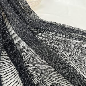 Black heavy bead lace fabric, pearl sequin tulle fabric,for bridals,weddings,prom dress,lace mesh