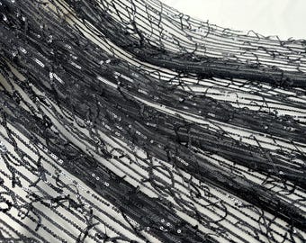 Black Sequined Lace Fabric,Sequined Tassel Fabric,Tulle Fabric,Fringe Lace Fabric,Tassel Lace Fabric,Dress Fabrics,Clothing Fabrics