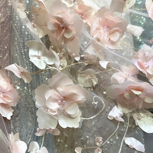 Pink 3D Flower Embroidery Lace Fabric，bridal dress fabric，Bridal Lace，lace fabric，59inches Width 1 yard