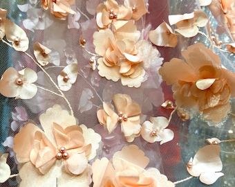 Exquisite 3D Flower fabrics，wedding lace fabric,mesh fabric,Lace fabric,,dress lace fabric by the yard