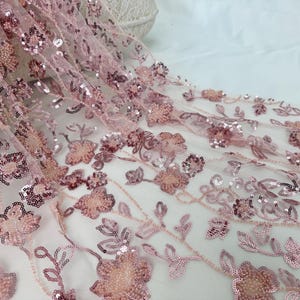 Dark Pink Floral Lace Fabric,Sequin Floral Tulle Fabric,Lace Mesh,Prom Dress Fabric,Suitable For Dresses,Tutus, Prom Dresses,Parties