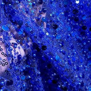 Royal blue Beaded lace ,bridal couture lace,party dress,banquet dresses Fabric,Lace Fabric,1 yard