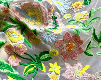 Tela de encaje de tul bordada con flores, encaje nupcial, tela para vestidos de banquete, tela de encaje, 1 yarda de tul de encaje