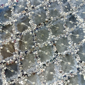 Blue checked beaded lace fabric,Beads lace fabric,Mesh Materials,bridal lace,lace fabric by the Yard