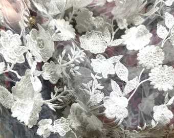 White tulle mesh embroidered lace fabric,bridal lace,banquet dresses Fabric,veil fabric,Lace Fabric,1 yard ,51' width