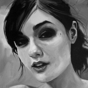 Sasha Grey Fine Art Print (Perforrmer, Influencer, Icon, Model, Oil Painting, Black and White, Twitch, Streamer)