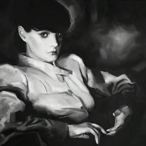 Rachael Fine Art Print (Blade Runner, Replicante, Sean Young, Cyperpunk, Iconos, Blanco y Negro, Pintura al óleo)