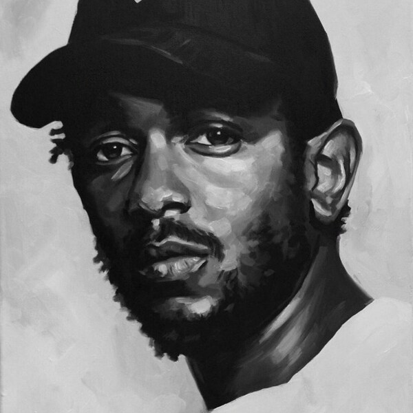 Kendrick Lamar Fine Art Print (Hip Hop, Damn, Humble, Music, Portrait, Icons, Black & White, Oil Painting)