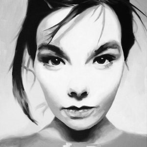 Björk Fine Art Print (Iceland, Musician, 90s, The Sugarcubes, Fossora, Icon, Oil Painting, Portrait, Black and White)