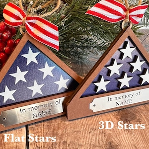 Personalized Veteran Ornament: Brass-Engraved Military Flag Display Case