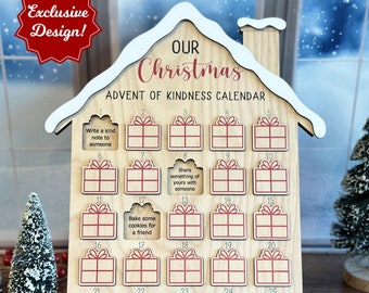 Advent Calendar of Kindness for Kids, Wood Christmas Countdown for Family, Teach Them Kindness Activities, Laser Cut Personalized Gift