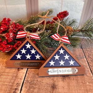 Personalized Veteran Ornament: Brass-Engraved Military Flag Display Case
