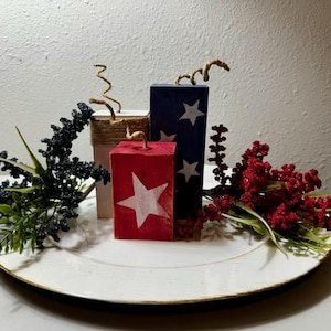 Stars & Sparks Wooden Firecracker Trio – Rustic 4th of July Table Decor