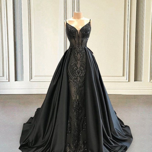formal dress for evening event Elegant Long sleeve Sequin Evening Dress with Detachable Skirt main image 0
