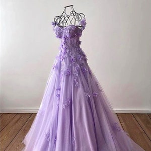 Purple and white prom best sale dress