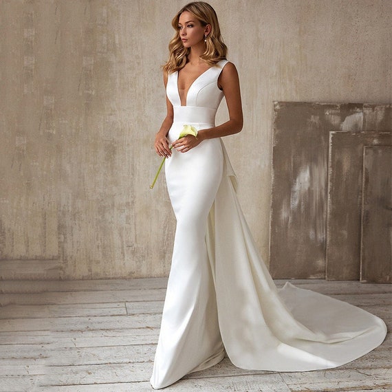 Strapless Satin Wedding Dresses A-Line Bridal Dresses W0067 – vigocouture