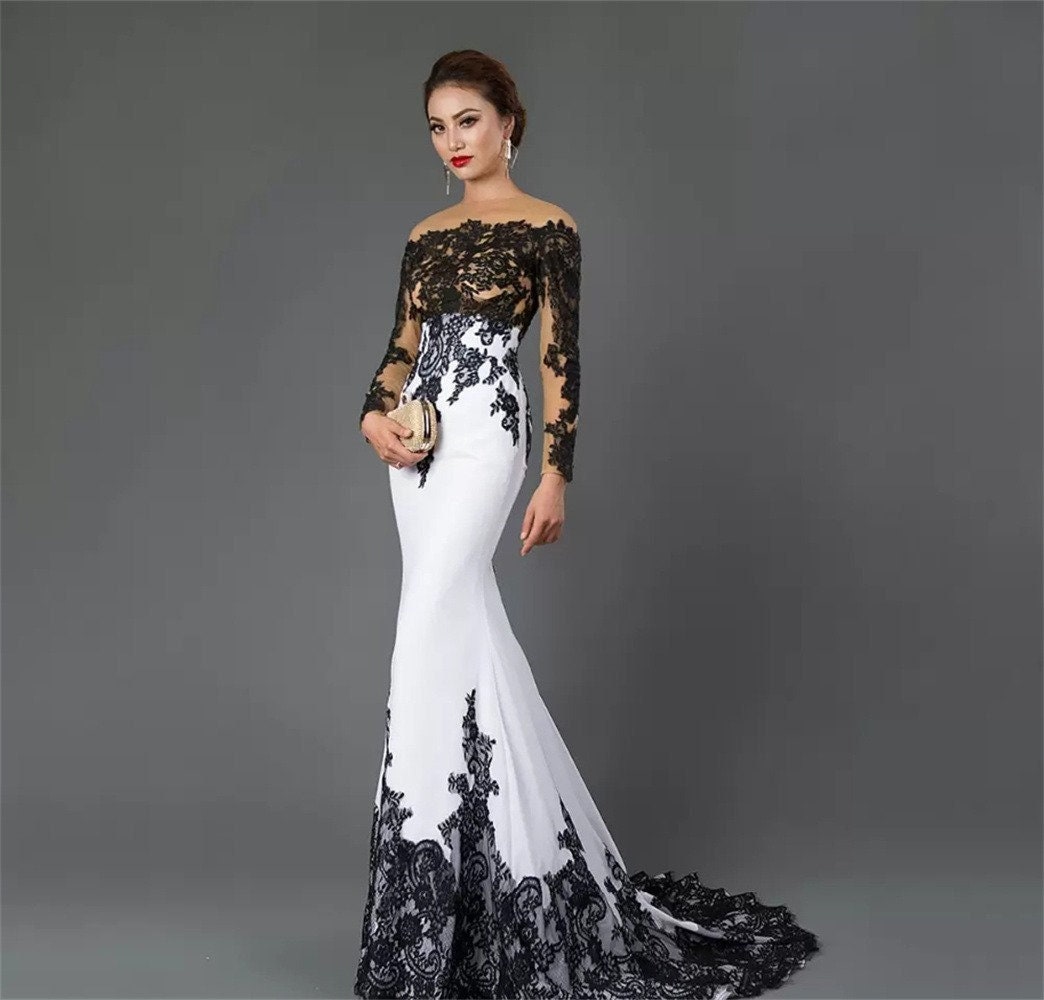 Black and hot sale white lace gown