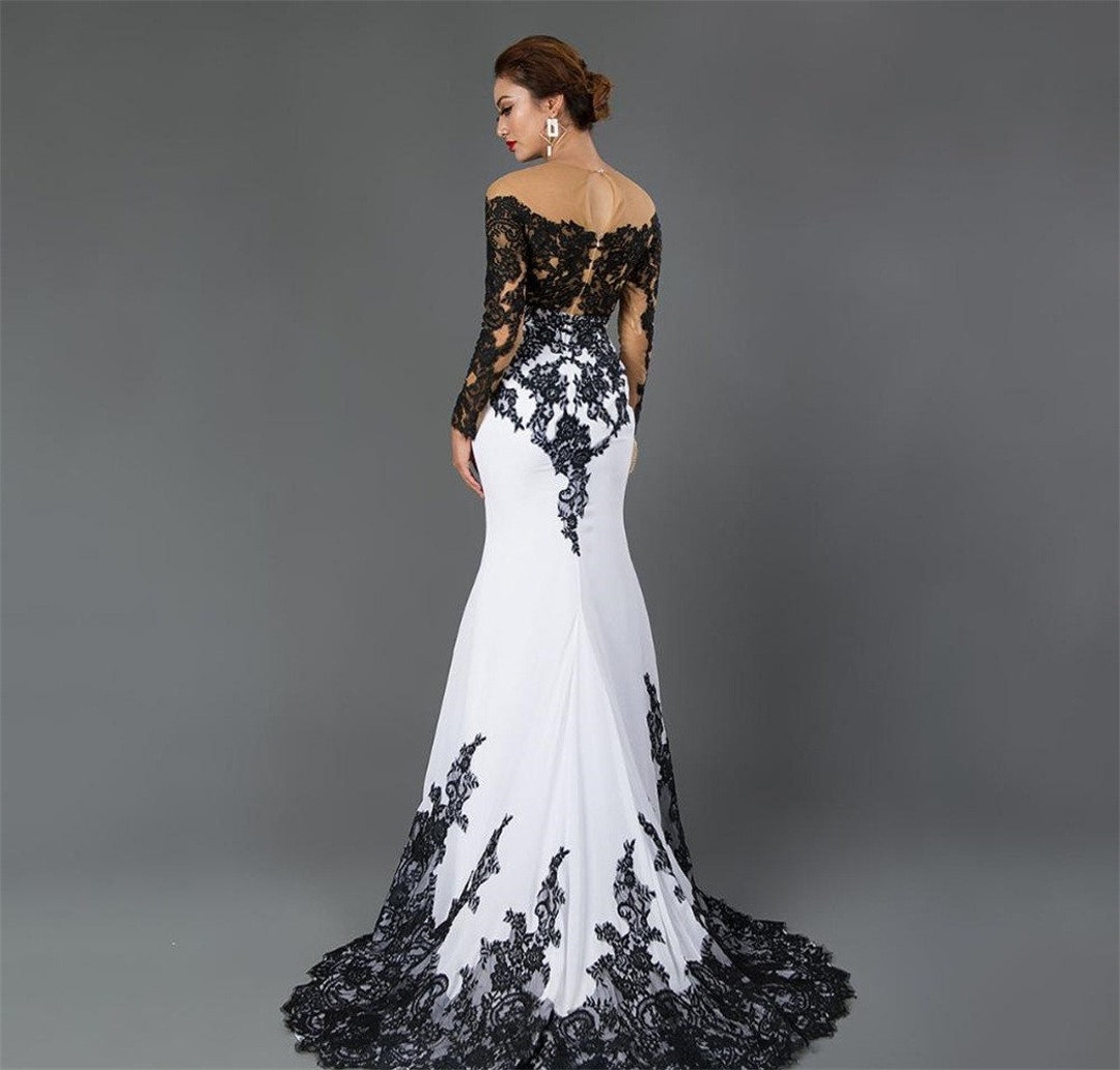 Black and White Wedding Dress Karine, Gothic Wedding Dress, Black Lace ...
