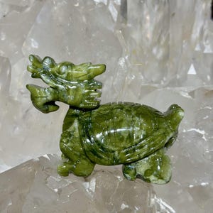 Hand-Carved Green Jade Dragon Tortoise: Feng Shui Wealth Guardian
