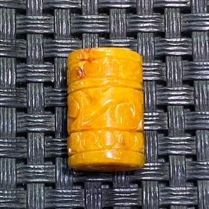 Yellow Jadeite Carved Barrel Bead, Hollow Vintage Jewelry Supply