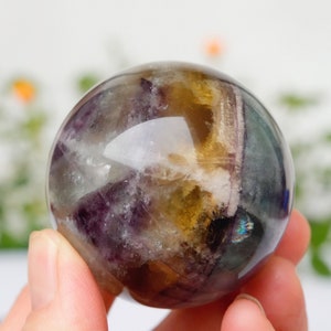 Beautiful Natural Rainbow Polished Fluorite Sphere (FREE STAND) - 53mm 245g