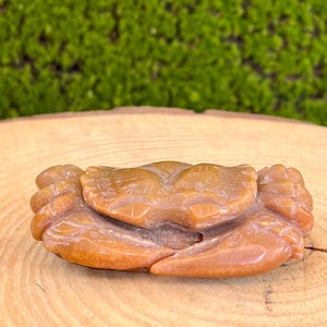 Hand-Carved Jade Crab Sculpture, Brown Gemstone Figurine with Realistic Details, Crystal Animal Art Natural Stone Decor Unique Nautical Gift