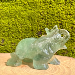 Green Fluorite Elephant Carving: Hand Carved Crystal Figurine