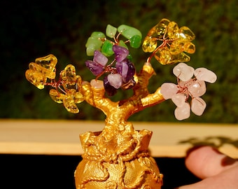 Crystal Money Tree: Aventurine, Rose Quartz, Amethyst & Citrine Gemstone Tree