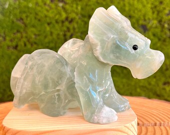 Hand-Carved Green Fluorite Flying Dragon Sculpture: Fantasy Desk Decor