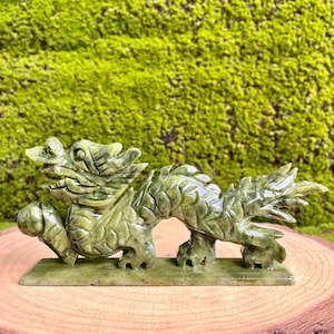 Hand-carved Green Jade Dragon: Feng Shui Home Decor Ornament