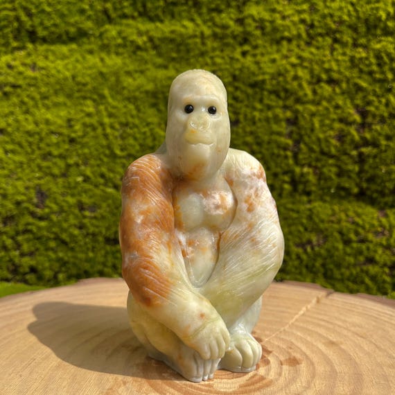 Hand-Carved Jade Gorilla Statue: Zen Home Decor Gift