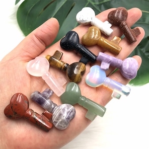 Crystal Quartz Love Key Assorted Carved, Natural Gemstone Skeleton Key, Metaphysical Witchy Pocket, Quartz Key, Rose Quartz, Christmas Gifts