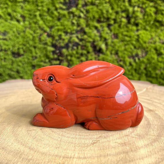 レッドジャスパーのウサギのクリスタル彫刻、動物の置物 - Etsy 日本