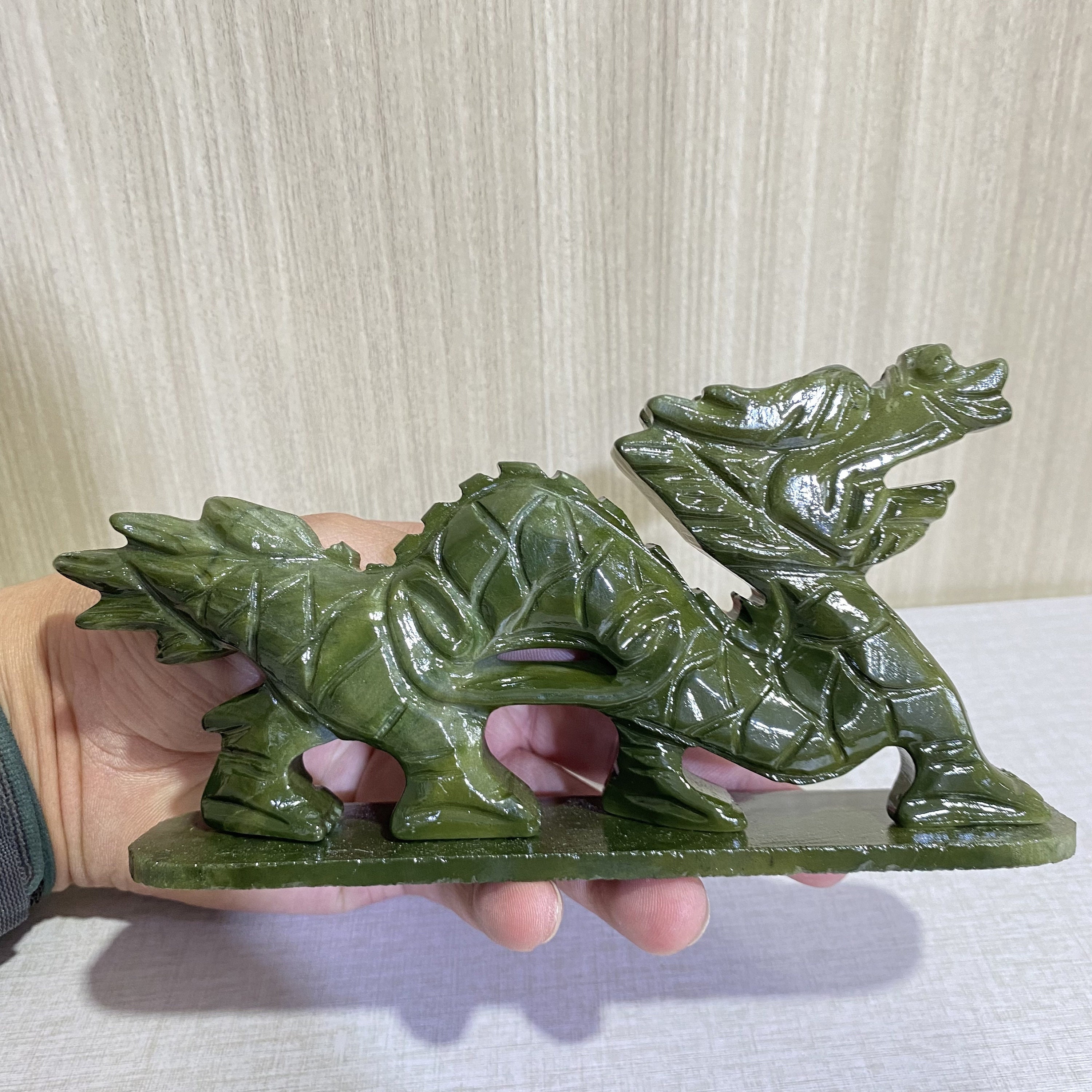 Hand-carved Green Jade Dragon: Feng Shui Home Ornament - Etsy