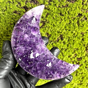 Handgemachte Amethyst Haufen Mond Schnitzerei: Lila Kristall Dekor