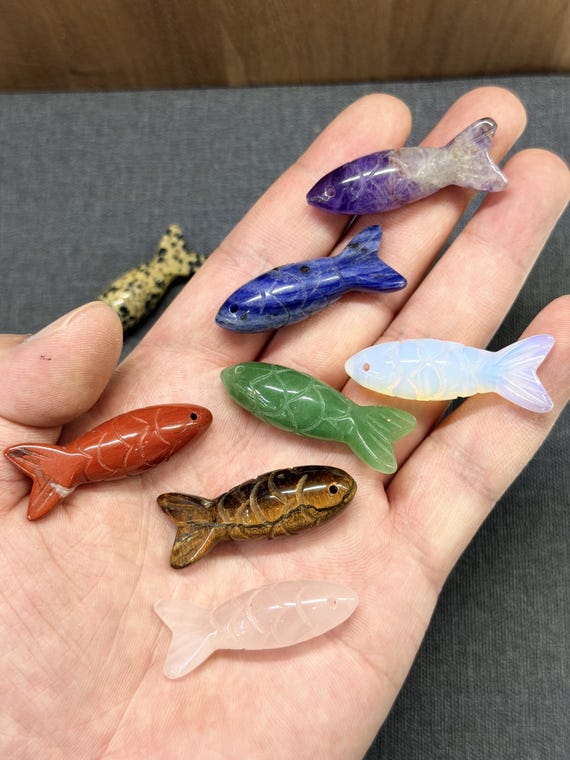 Hand-Carved Crystal Fish Pendant, Gemstone DIY Jewelry Charm