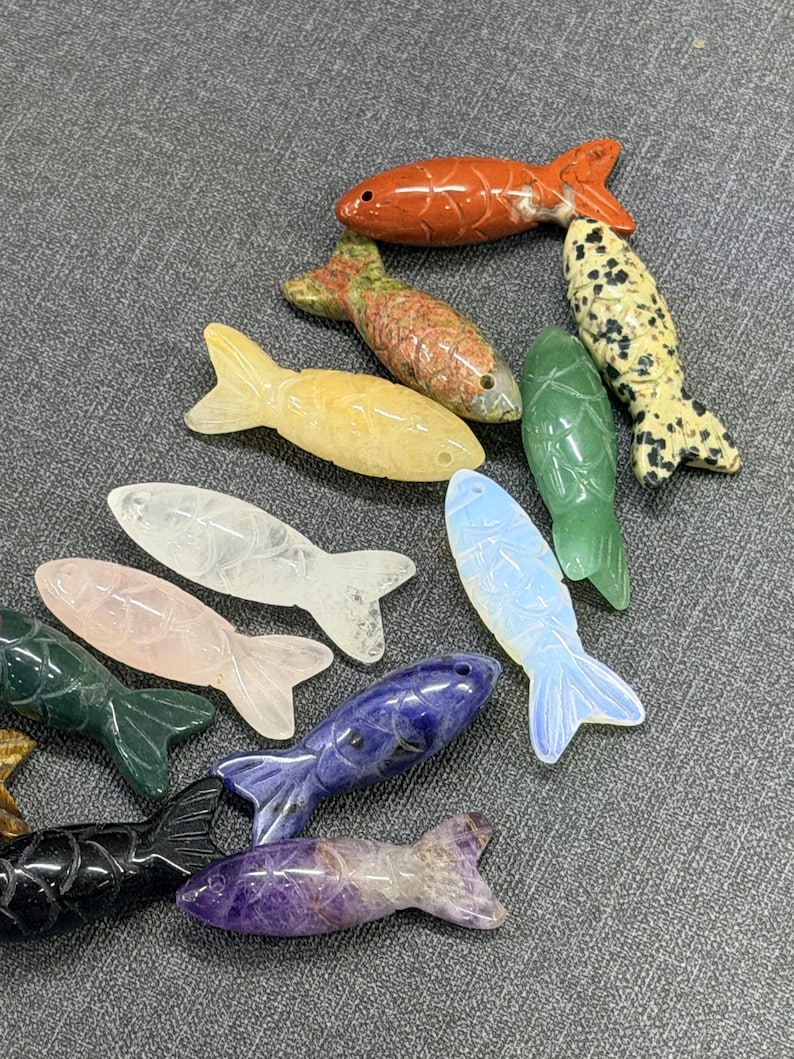 Hand-Carved Crystal Fish Pendant, Gemstone DIY Jewelry Charm image 4