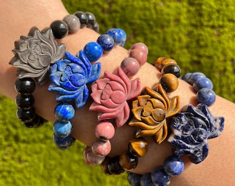 Crystal Lotus Bead Bracelet: Gemstone Chakra Jewelry