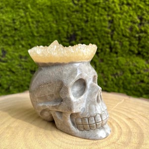 Quartz Calcite Crystal Skull: Hand-Carved Gemstone Carving