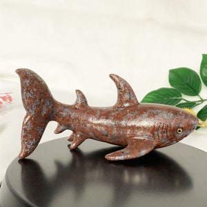 Quartz Crystal Carved Shark Skull: Handmade Stone Ornament