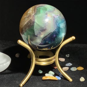 Fluorite Sphere 2.1 Inch, Large Rainbow Fluorite Sphere, Rainbow Fluorite Sphere Large, Polished Fluorite Sphere (FREE STAND), Desk Decor