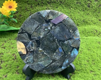 Labradorite Crystal Coaster: Round Decorative Plate