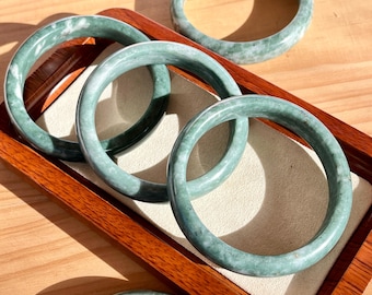 Green Jade Bangle Bracelet: Polished Jadeite Crystal Healing Jewelry