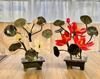Jade Lotus Bonsai Sculpture: Feng Shui Crystal Tree for Wealth & Harmony