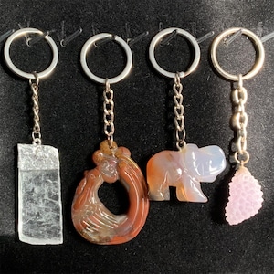 Crystal Crystal Keyrings, Crystal Stone Agate Keychains, Handmade Unique Keyring, Gemstone Phoenix Keychain, Handmade Gifts, Amethyst Raw