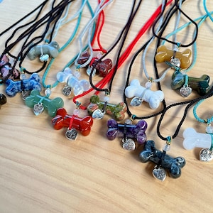 Crystal Dog Necklace: Natural Stone Bone Pendant, &quot;Love My Dog&quot; Charm