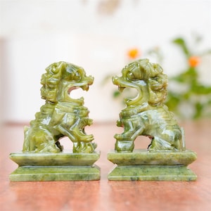 Hand-Carved Green Jade Lion Statues: Feng Shui Home Decor Gifts